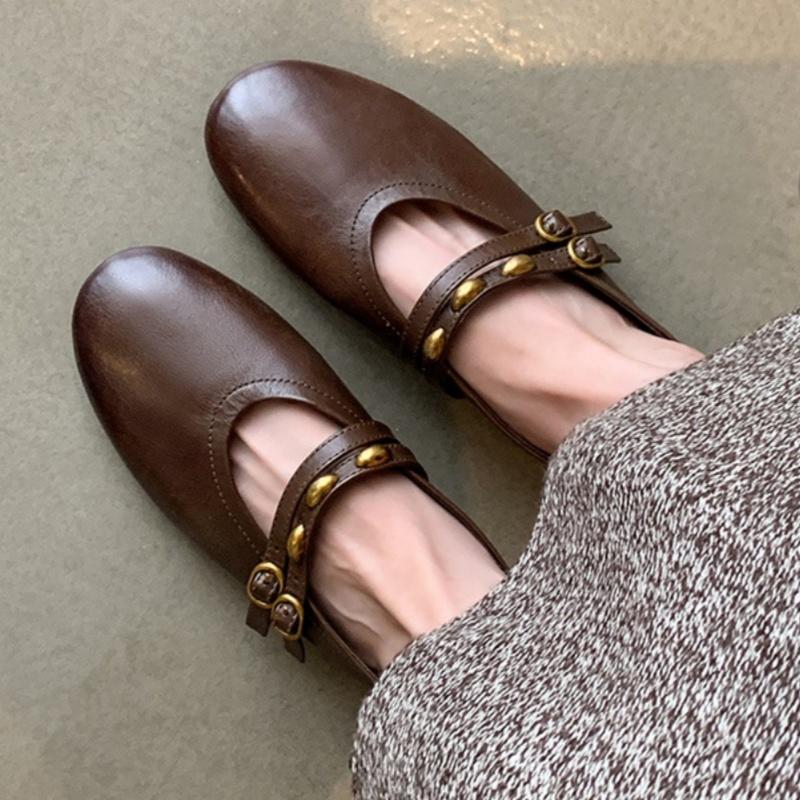 Fashion Fashion Buckle Strap Women Flat Leather Shoes Mary Jane Elegant Versatile Women Shoes 2025 High Quality Shallow Comfy Soft Flats