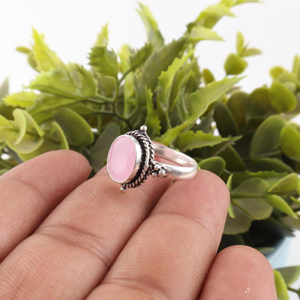 Rose Chalcedony Gemstone Jewelry, 925 Sterling Silver Ring Jewelry, Handmade Gorgeous Ring Gift For Women