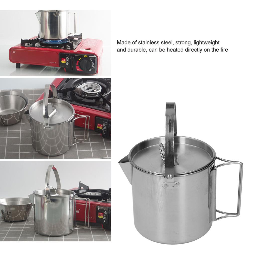 1.2L Stainless Steel Camping Kettle Portable Teapot Coffee Pot Outdoor Cookware for Hiking Camping Picnic