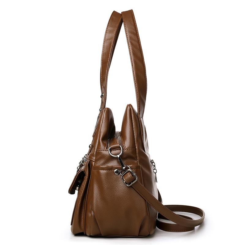 Soft Leather Large Capacity Shoulder Bag Middle-Aged Women's Bag Mother's Bag Commuter Multi-Pocket Crossbody Bag