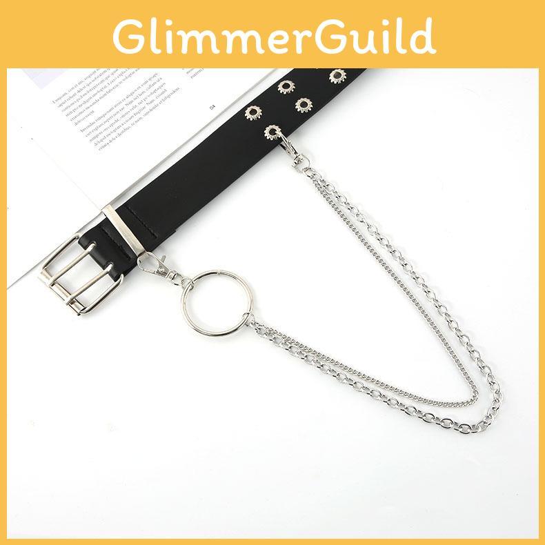 Gear Double Breasted Buckle With Chain Belt Black Adjustable Freely Fits Well