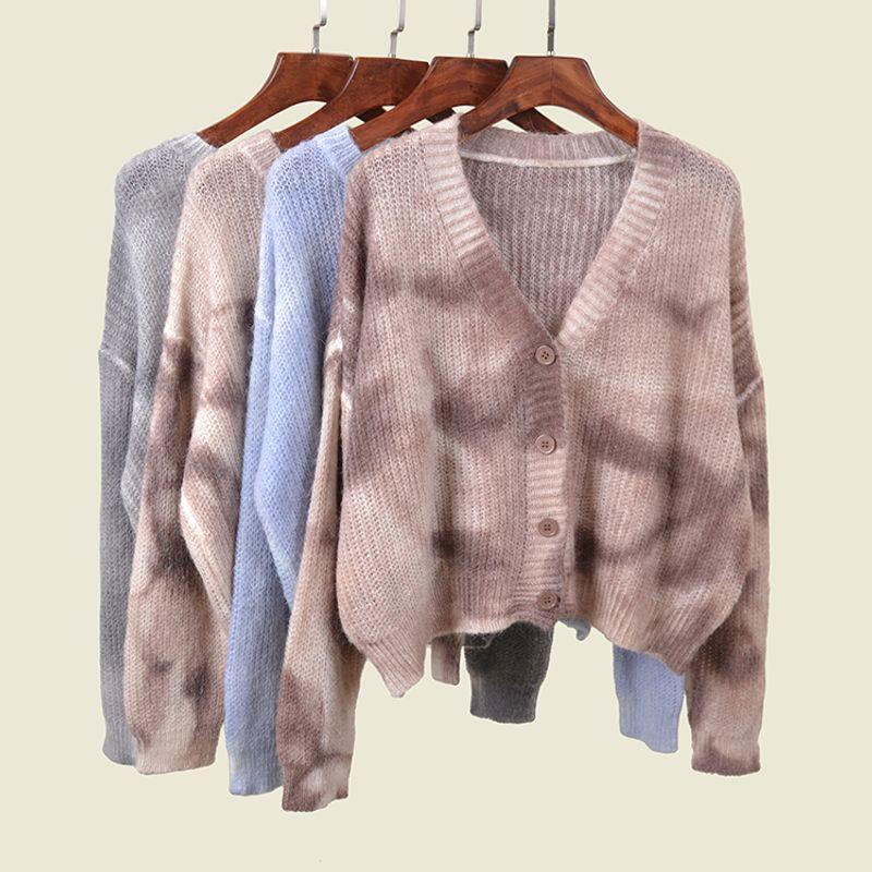 Low Crew Neck Mohair Tie-Dye Pullover Gradient Sweater