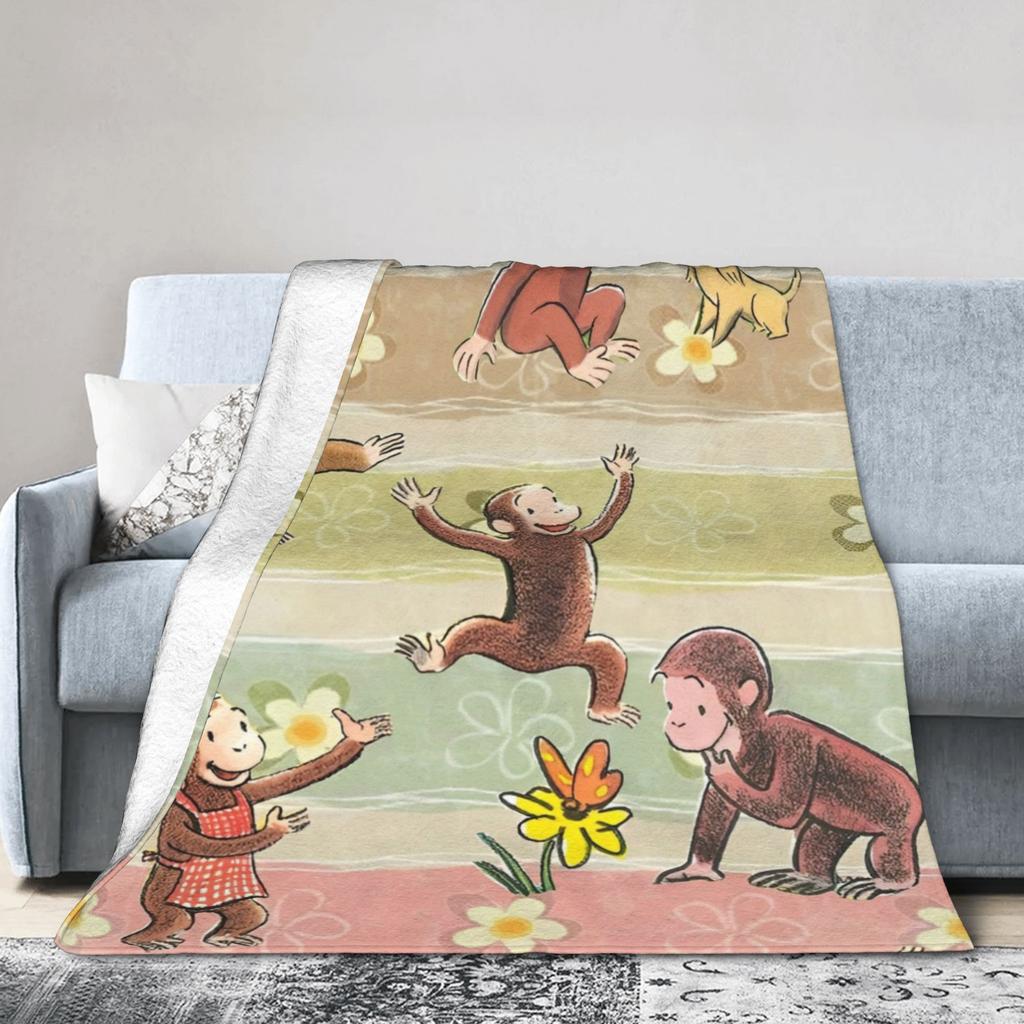 Curious George Monkey Cartoon Blanket Cover Plush Throw Blanket Summer Air Conditioning Decoration Soft Warm Bedsprea,