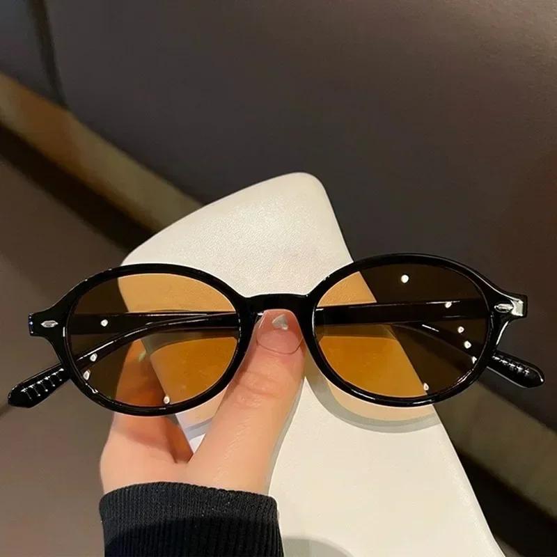 Retro Fashion Oval Frame Sunglasses Leopard Print Sunglasses Female High-Class Sense Of Street Shooting Uv Protection Sunglasses
