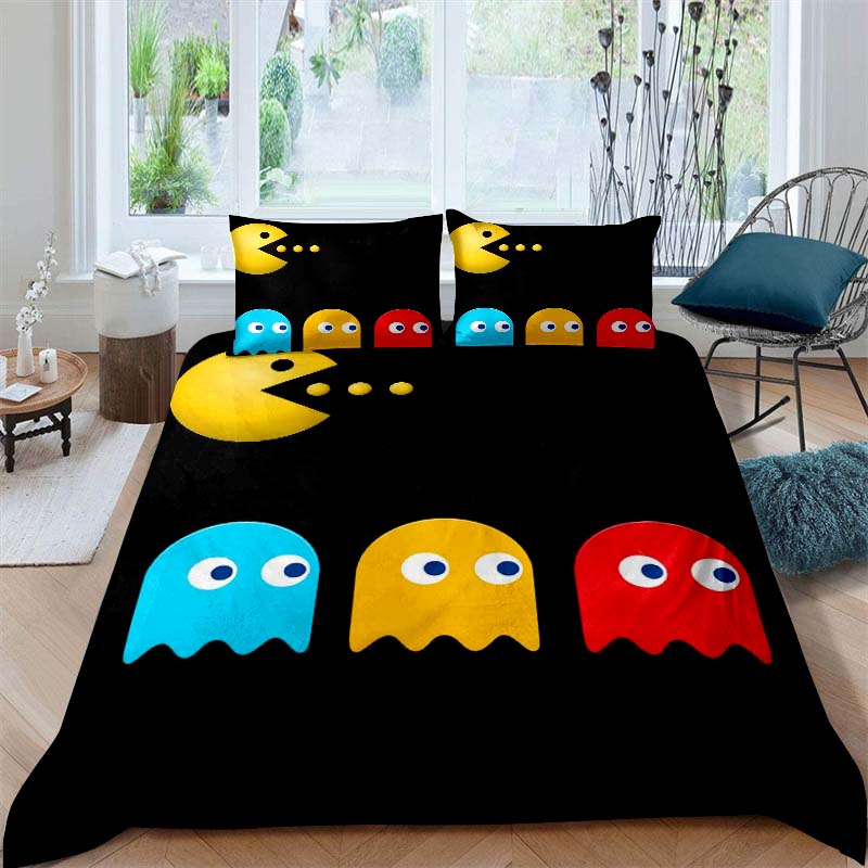 The Pac-Man Children's Educational Play Print Bedding Set—which Includes a Duvet Cover and Two Pillowcases—is the Perfect Holida