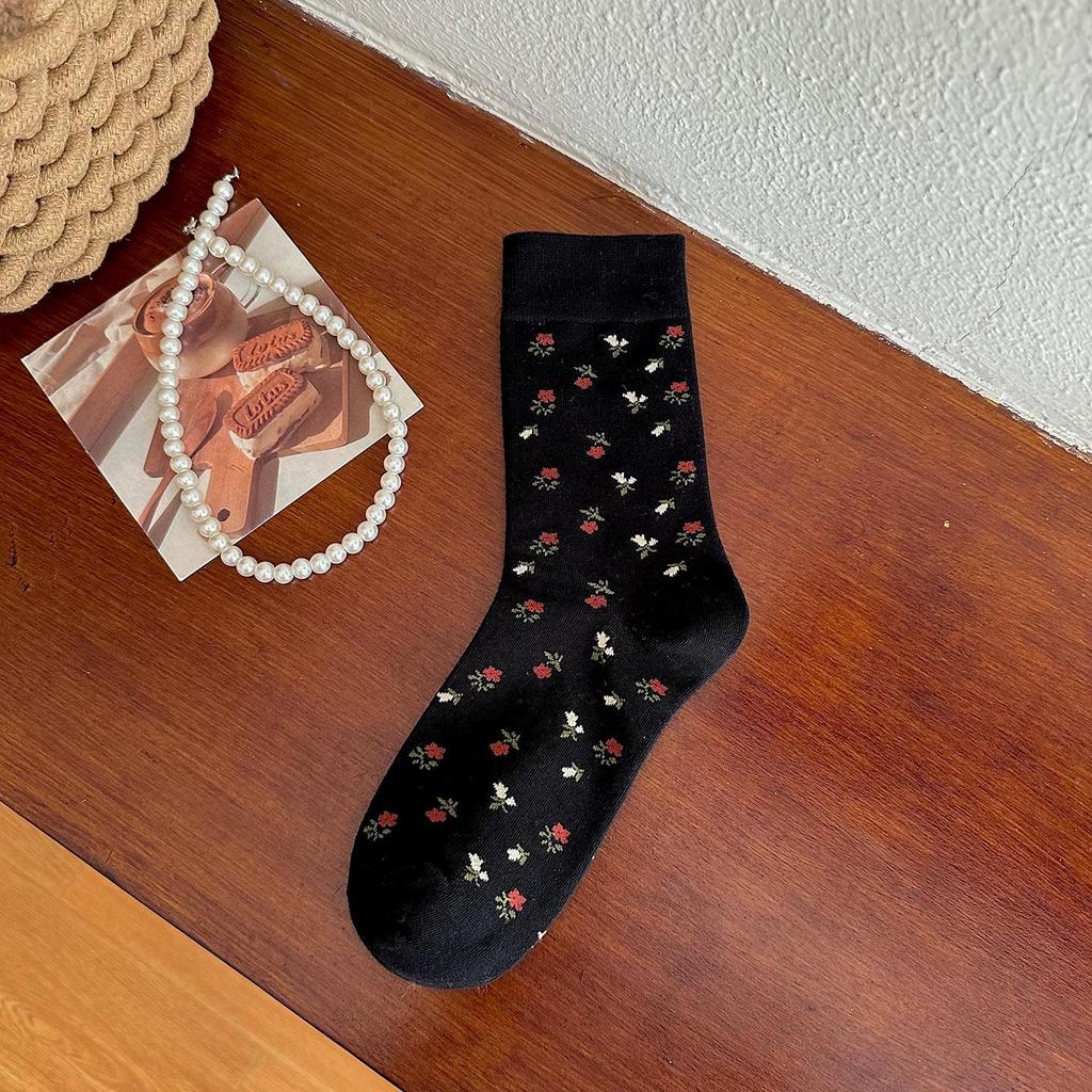 Floral Series Bow Knee-High Women's Mid-Calf Socks - Autumn/Winter Niche Original Scrunch Style