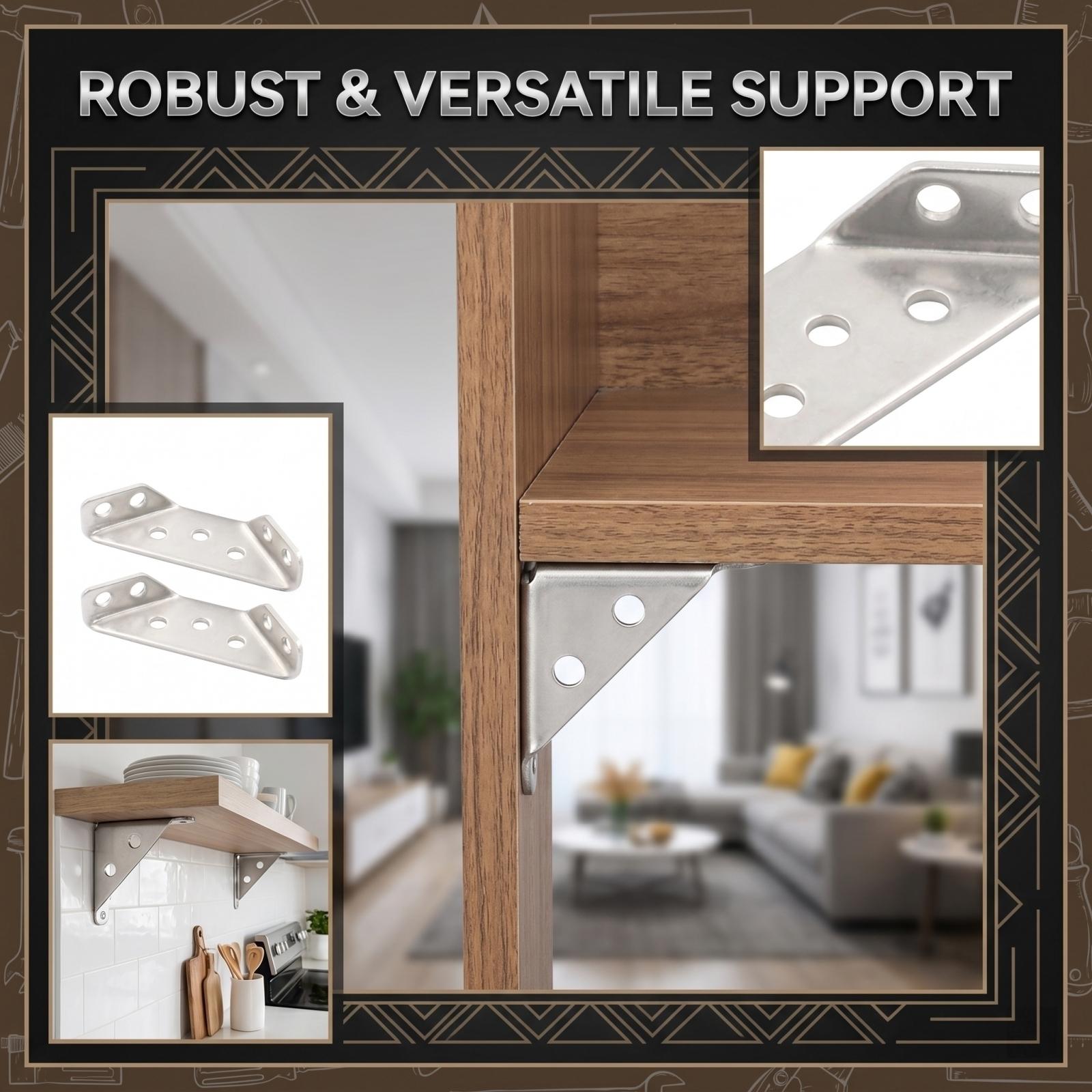 

Thickened Stainless Steel Corner Bracket Three-Sided Fixed Right Angle Multi-Functional Furniture Support Bracket for Home and Office Use One Size срібний