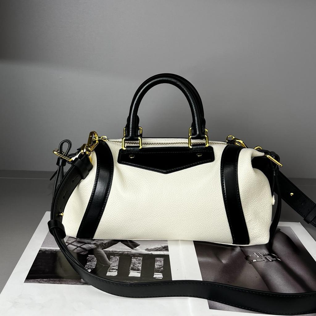 Ys Base Camp Explorer Motorcycle Bag Top Layer Cowhide Dyed Stitching Design Handbag Large Capacity Fashion Single Shoulder Crossbody Bag