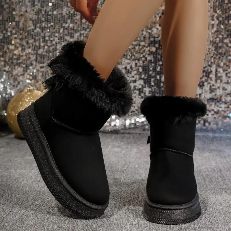 Fashion Snow Boots Women's Winter Velvet and Thickened Warm Cotton Shoes 2025 New Platform Non-slip Mid-barrel Snow Cotton