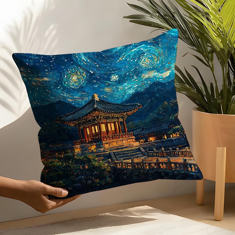 Korea Foguo Temple Pillow Case Linen Cushion Covers For Decorative Sofa Home Pillows Case Car Chair Pillows Cases