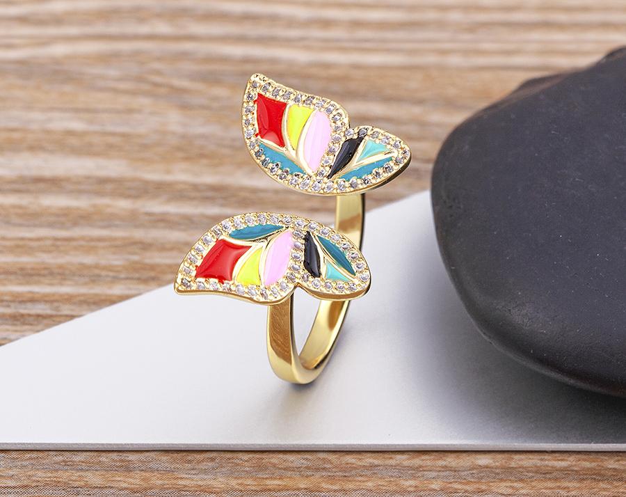 High Quality New Style INS Butterfly Enamel Dripping Oil Glazed Geometric Ring 5 Colors for Women Party Friendship Jewelry Gift