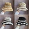 Summer Pattern Women Hollowed Out Hat With Large Brim Uv Sunshade Outings For
