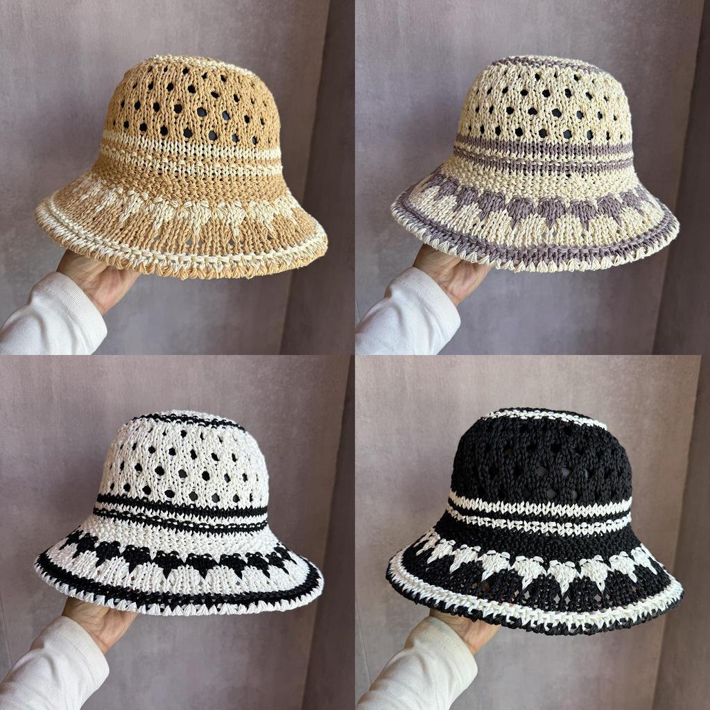 Summer Pattern Women Hollowed Out Hat With Large Brim Uv Sunshade Outings For