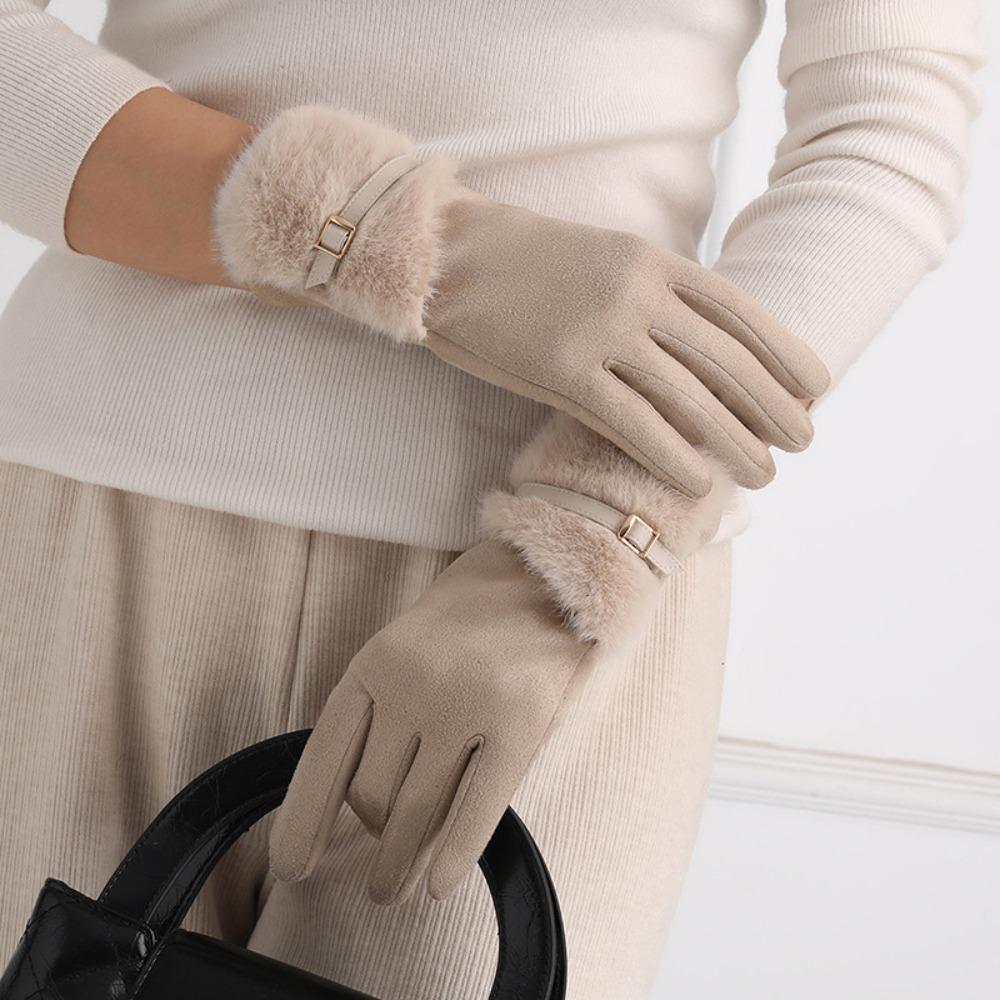 **Plush Gloves Women Winter Versatile Cold-Proof Warm Cycling E-Bike Frost Protection Full Finger Touchscreen Gloves**