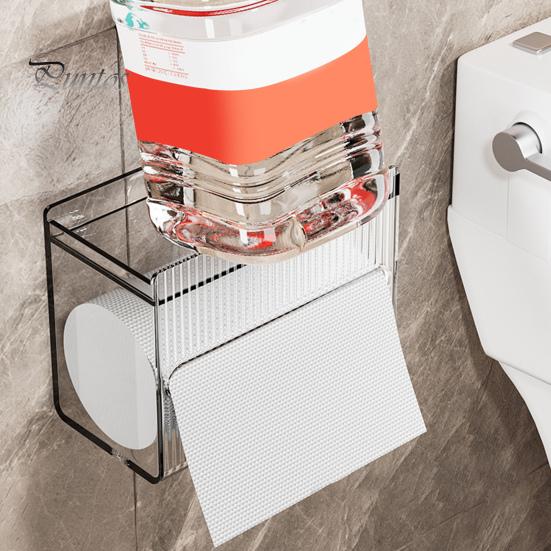 Toilet Tissue Box Storage Organizer with Top Shelf Transparent Large Capacity Wall Mounted Paper Drawer Toilet Roll Paper Storage Rack