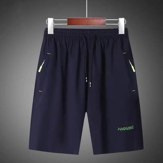 Pánské letní ležérní šortky s kapsami na zip elastický pas stahovací šňůrky široké nohavice běh fitness plážové krátké kalhoty
