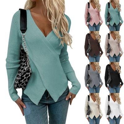 Pull décontracté à manches longues et col rond pour femme, couleur unie, à la mode