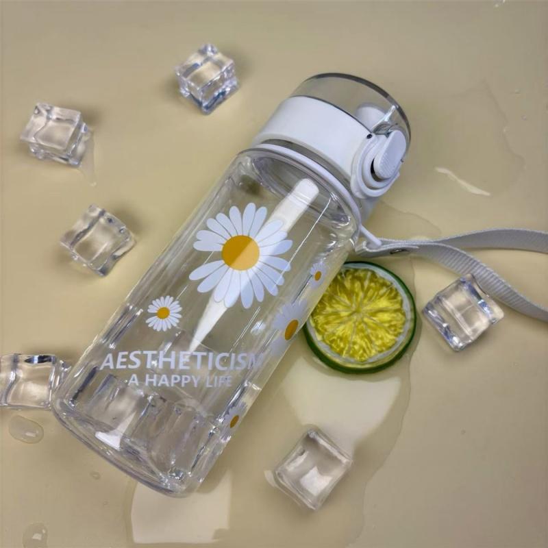 400ml Small Daisy Plastic Water Bottles Creative Drink Kawaii Sports Transparent Water Bottle with Portable Travel Tea Cup
