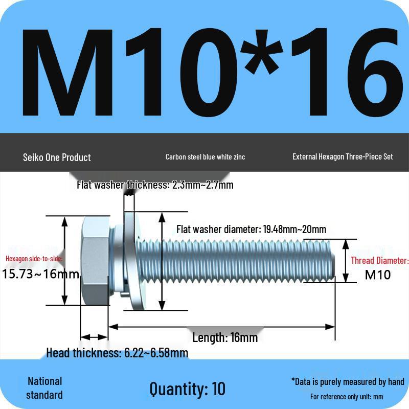 Grade 8.8 Galvanized Hex Head Screw Set with Hex Bolt, Spring Washer, and Flat Washer (Sizes: M4, M5, M6, M8, M10, M12)