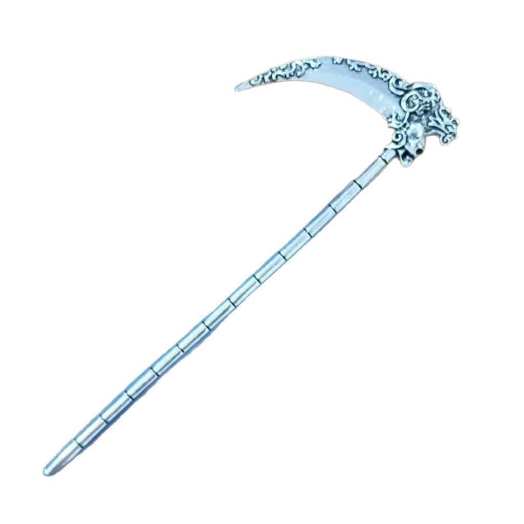 Witch Grim Reaper Skull Hairpin with Moon Sword and Retro Snake Design