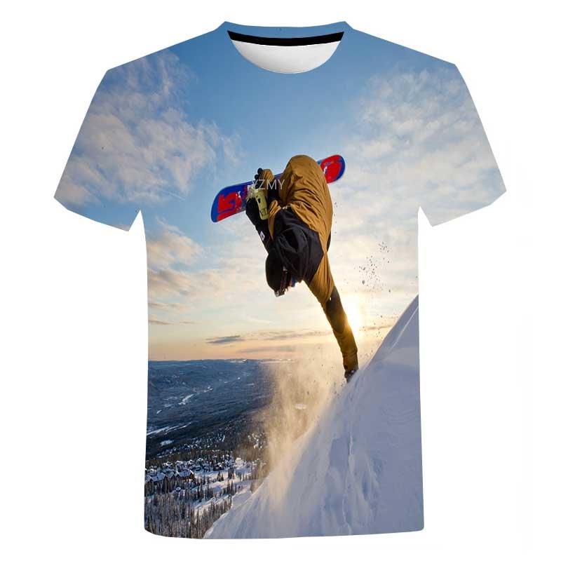 Letní Sněžná Hora Tělesná Výchova Sportovní Topy Zimní Lyžování 3D Potisk Tričko Pánské Vzrušující Kaskadérské Tričko