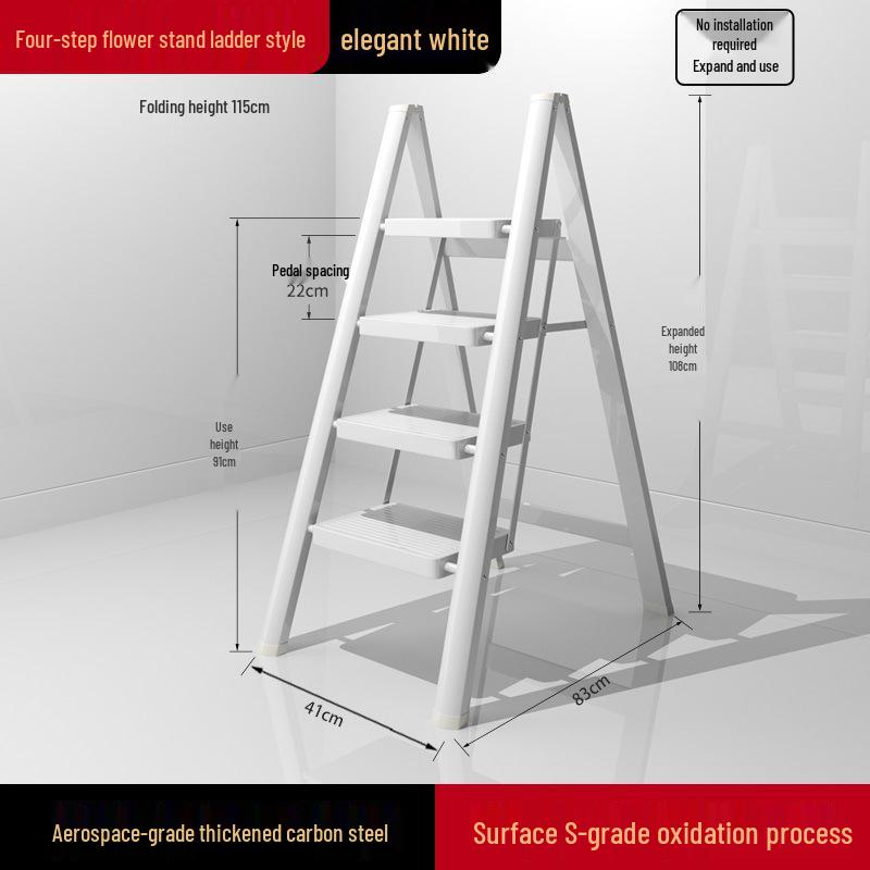 Four-Step Folding Telescopic A-Frame Ladder for Indoor Use