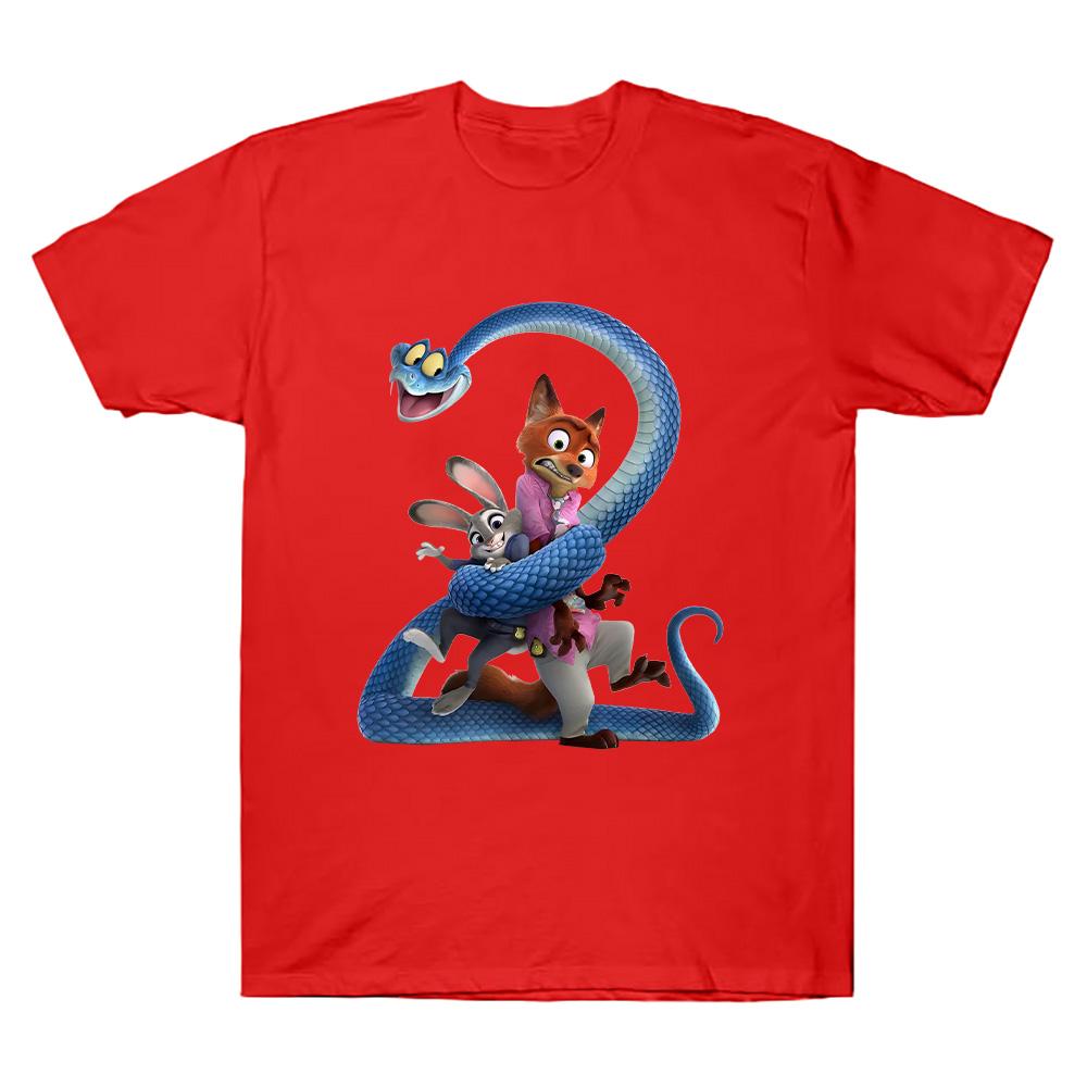Зверополис 2 Животные Футболки Ник Уайлд и Джуди Хопс Семейный Отпуск Футболка для Мужчин Женщин Чистый Хлопок Топы Круглый Вырез Удобная Одежда XS красный