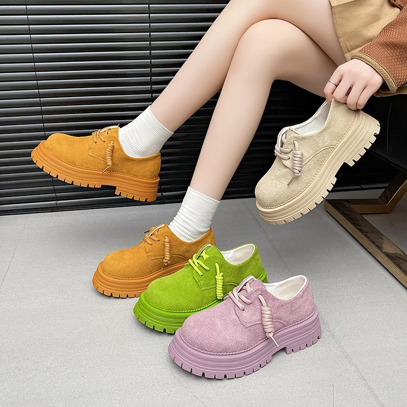 Moda Primavera e Autunno 2025 Retrò Inglese Trifle Testa Grande Marrone Verde Rialzati Impermeabili Scarpe Singole da Donna