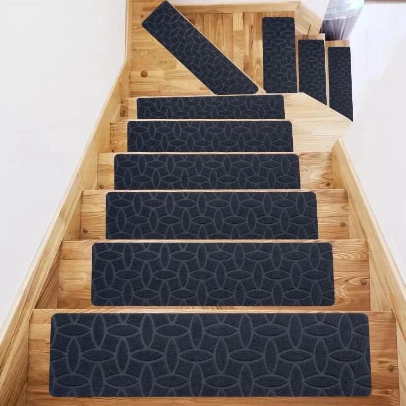10Pcs Stair Treads Staircase Anti-Slip Mat 76x21cm Stair Carpet Treads Soft Fabric Noiseproof Stair Mats Machine Washable
