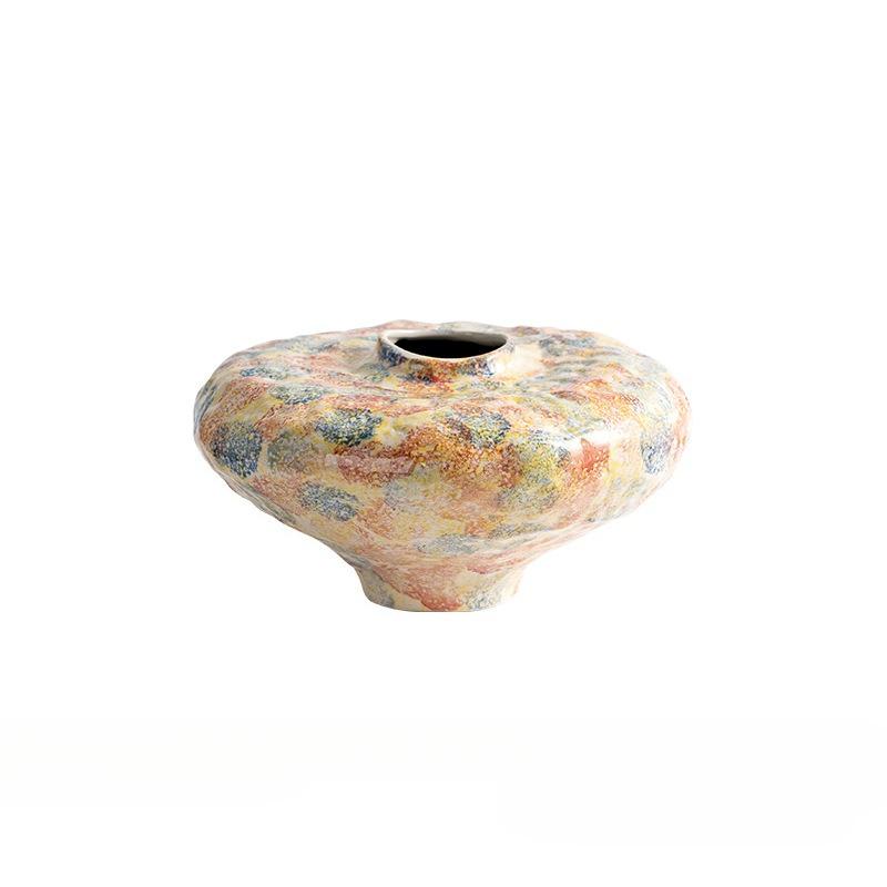 Handmade Ceramic Vase Irregular Colored Patterns Flower Vase Vintage Bottle Flower Arrangement Accessories Decoration Home