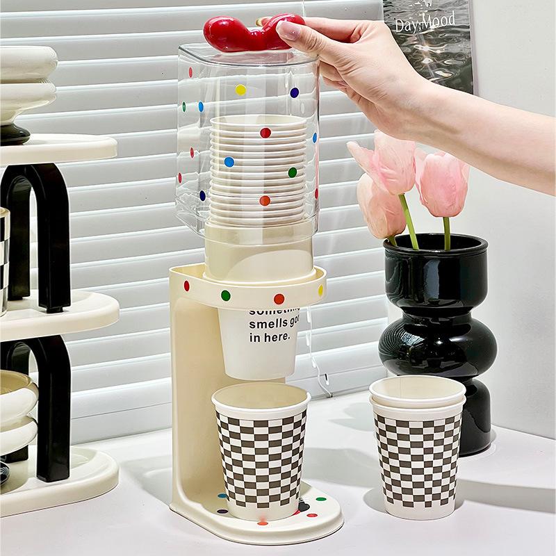 Bow Water Cup Dispenser, Water Dispenser Disposable Cup Holder Rack Flat Bottom Cups, Pull Type Paper Water Cup Dispenser