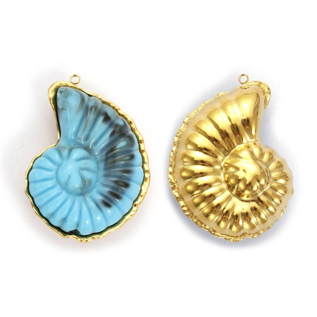 1 Piece 304 Stainless Steel Ocean Pendants 18K Gold Plated Resin Patch Shell Conch Charms For DIY Necklace Jewelry Making