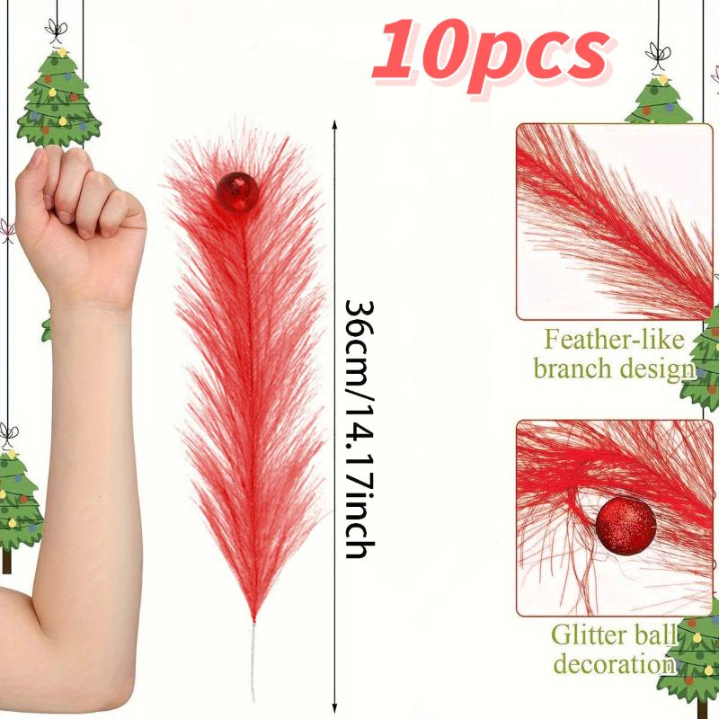 10Pcs Christmas Tree Decorations Picks With Red Ball Xmas Artificial Stems Christmas Home Wreath Craft Decoration Supplies