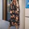 Fashion Floral Print Long Sleeve Midi Dress Women