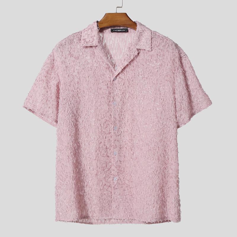 

INCERUN Мужские рубашки оверсайз с лацканами, короткими рукавами, кисточками, текстурные, повседневные, свободного кроя 5XL