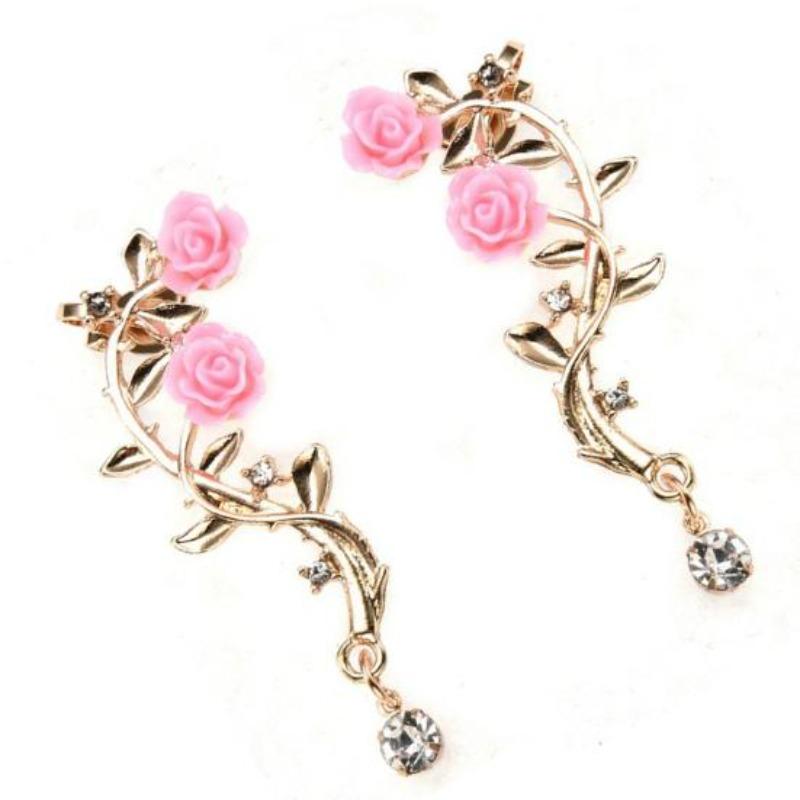 Non-Pierced Flower and Vine Motif Clip-On Earrings In Gold and Silver