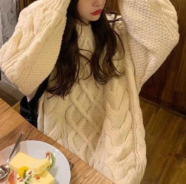 

GMXIA Осенне-зимний однотонный мягкий восковой скрученный цветочный свитер женский ретро свободный толстый скрученный пуловер ленивый свитер One size бежевый