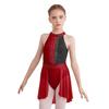 Girls Sleeveless Round Collar Shiny Rhinestone Decorated Backless Lyrical Dance Dress Performance Gown