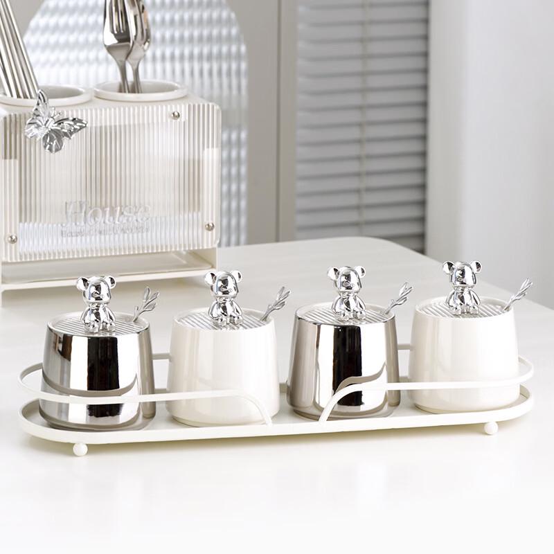 Ruhan Light Luxury Electroplated Ceramic Bear Spice Jar Set, 4 Pcs