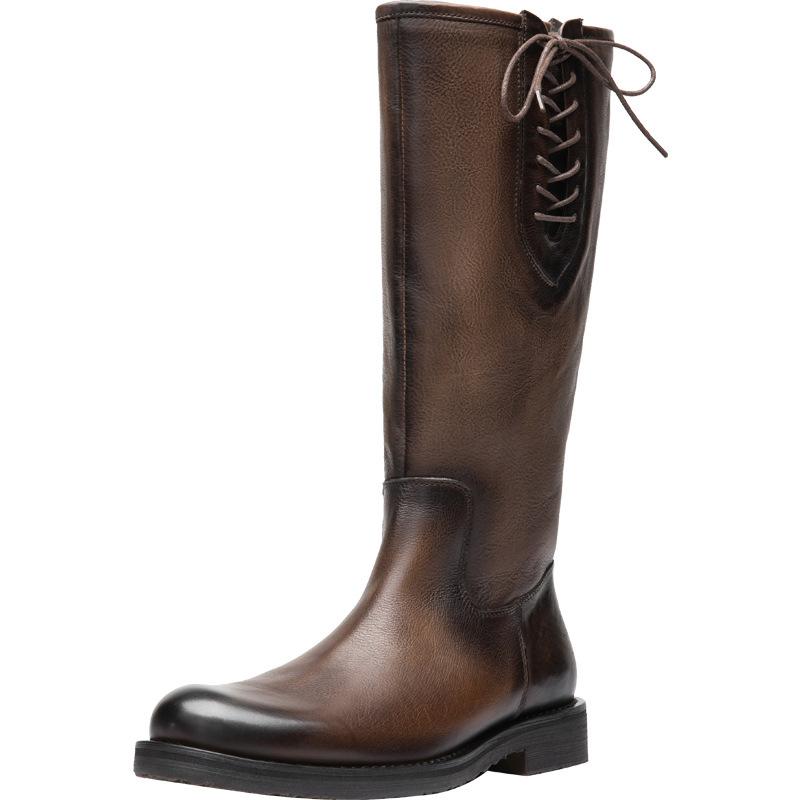 Podzimní a zimní vítr Hnědé boty Mongolské rytířské boty Pánské jezdecké boty Vysoké kožené boty Dlouhé jezdecké boty