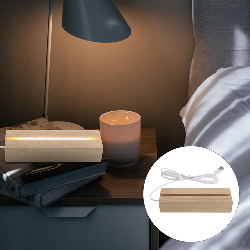 KESYOO Wooden LED Light Base, Set of 3, Made of Beech Wood, 6-inch, Lighting Stand, Base, USB Compatible, Home Use, Display Light Stand