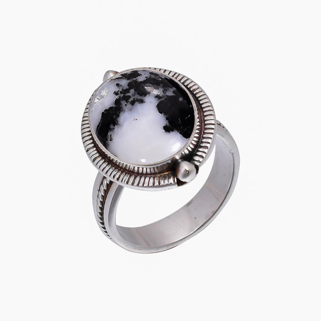 White Buffalo Turquoise - Nevada 925 Sterling Silver Ring V5145, Black & White Ring, Oval Ring, Valentin's Day Gift, Gift For Her, Birthday Gift, Hand