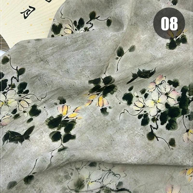 100cm Chinese Style Linen Fabric Summer Thin Tang Dynasty Princess Pattern Painting Fabric for DIY Hanfu Dress Cheongsam
