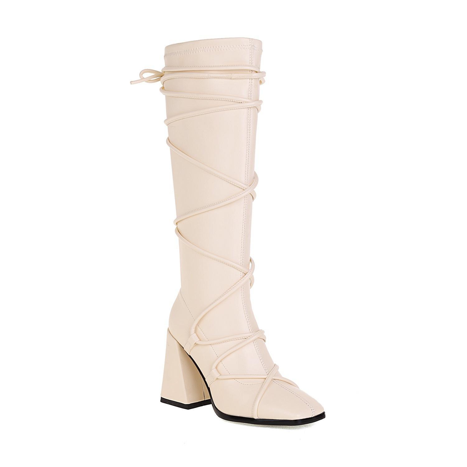 

Пикантные женские зимние ботинки, сапоги до бедра на высоком каблуке и платформе, женская обувь без шнуровки с квадратным носком, клубные сапоги, большие размеры 39 хаки