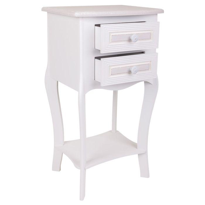 Table De Nuit En Bois Avec 2 Tiroirs Blancs