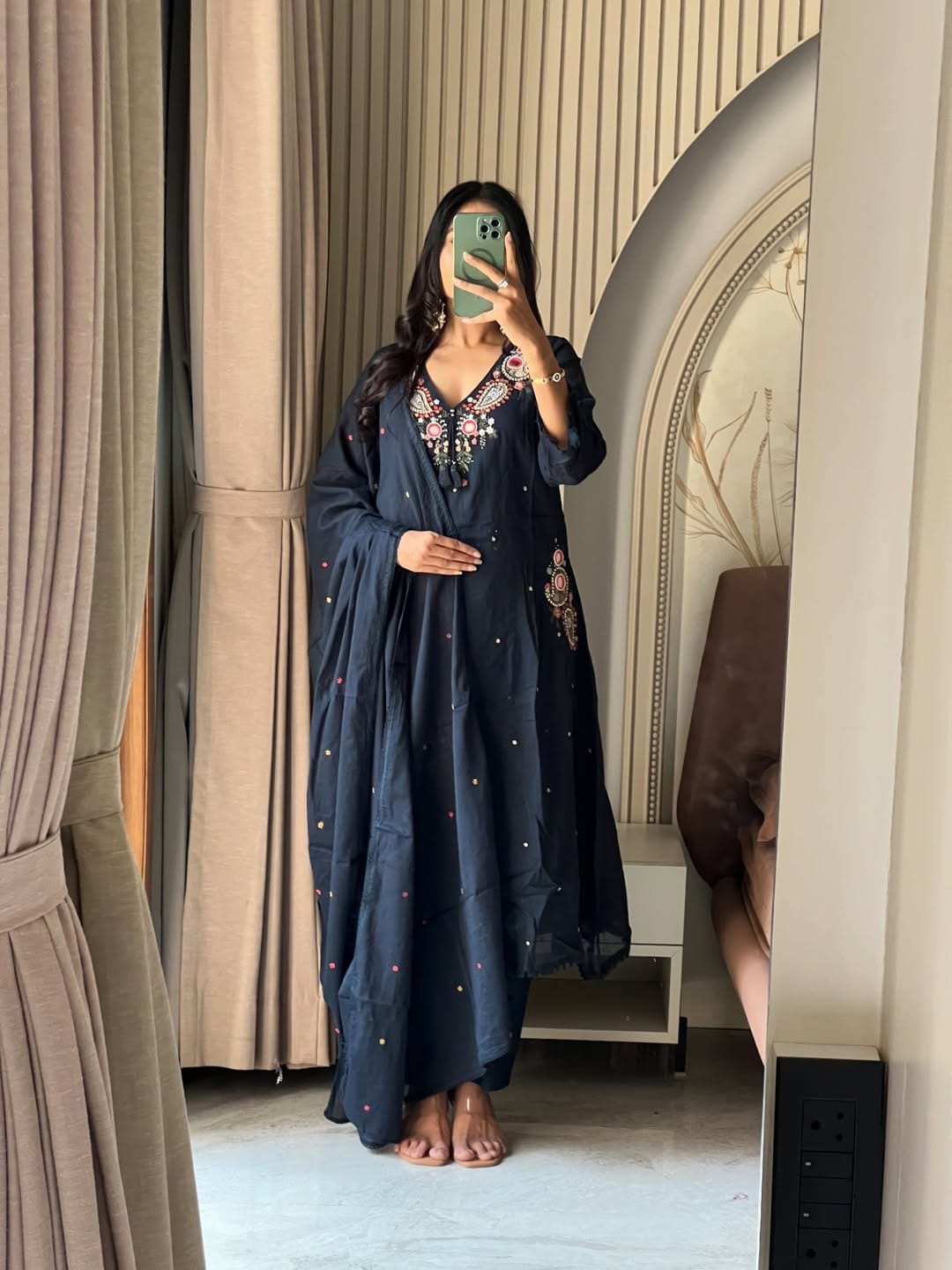 Beautiful Designer Cotton Kurti Salwar Suit Indian Bollywood Top Tunic Kurta Pant Dupatta Set M синий