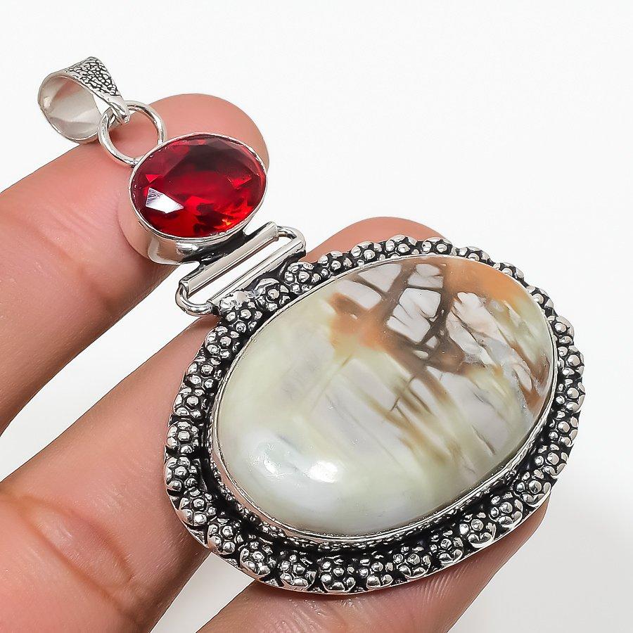 

Этический ювелирный кулон ручной работы с императорским опалом и гранатом, 2,44 дюйма SR-5965