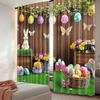 2Pcs Spring Easter Day Curtain Rustic Easter Egg Rabbit Flower Butterfly Window Drapes For Party Decoration A