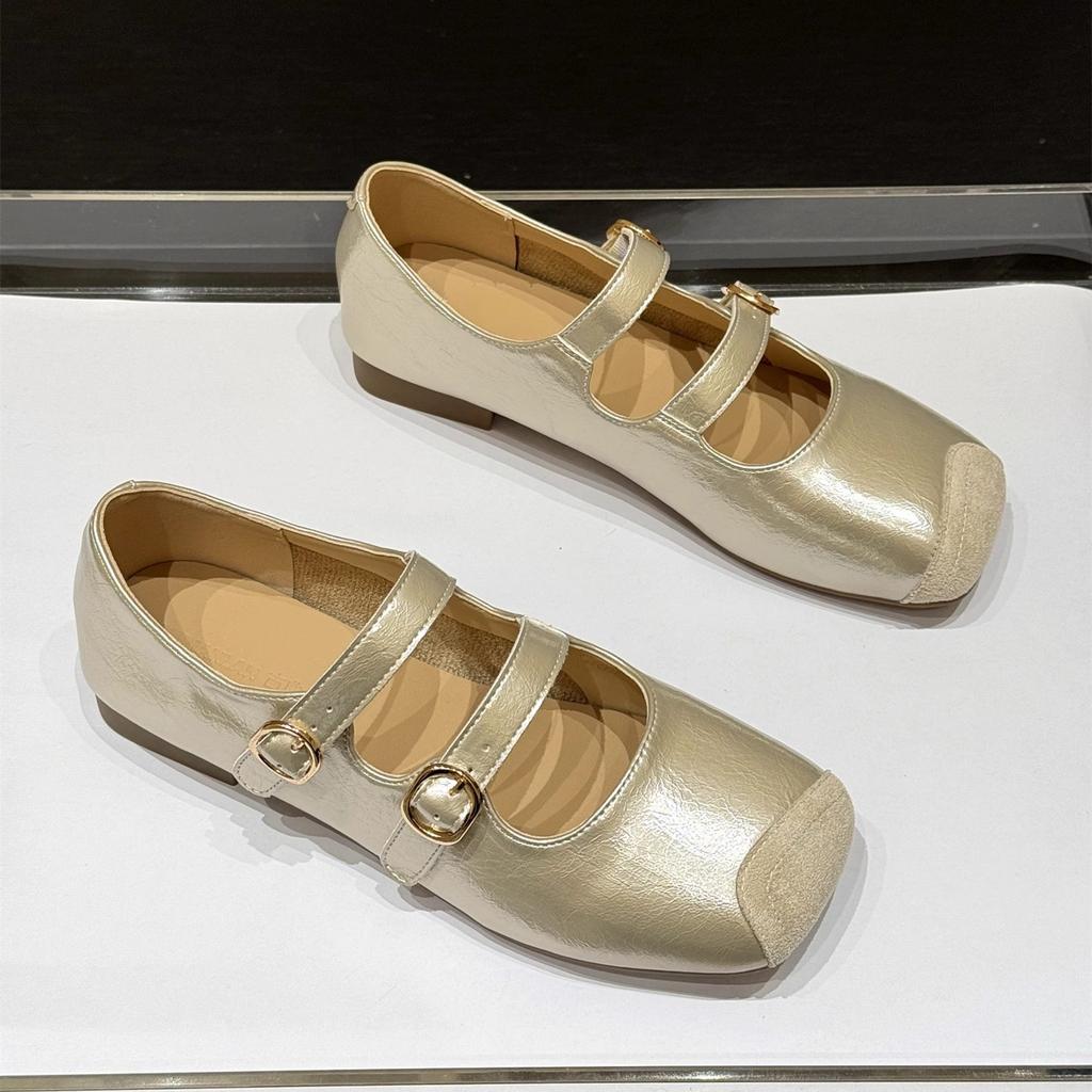 Flat bottom versatile word with ballet single shoes women's new summer retro square head Mary Jane small leather shoes
