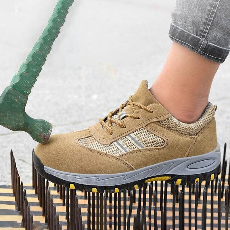 Oulylan Men Anti-smash Protection Footwear Lightweight Breathable Industrial Safety Shoes Wear Resistant Steel Toe Work Boots